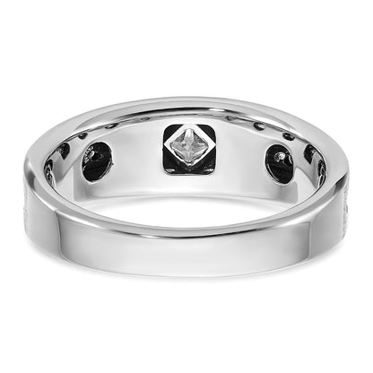 IBGoodman 14k White Gold with Black Rhodium Polished Satin and Grooved 1/2 Carat AA Quality Black and White Diamond Ring