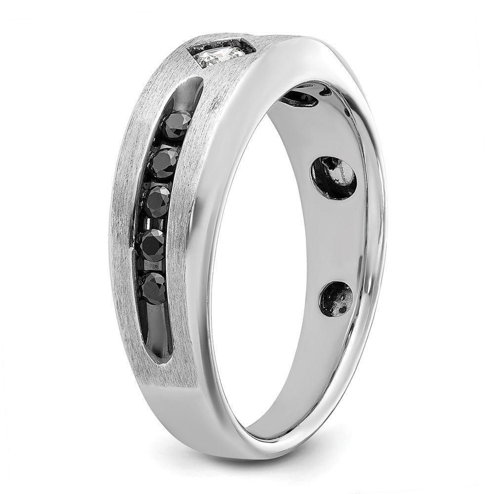 IBGoodman 14k White Gold with Black Rhodium Polished Satin and Grooved 1/2 Carat AA Quality Black and White Diamond Ring