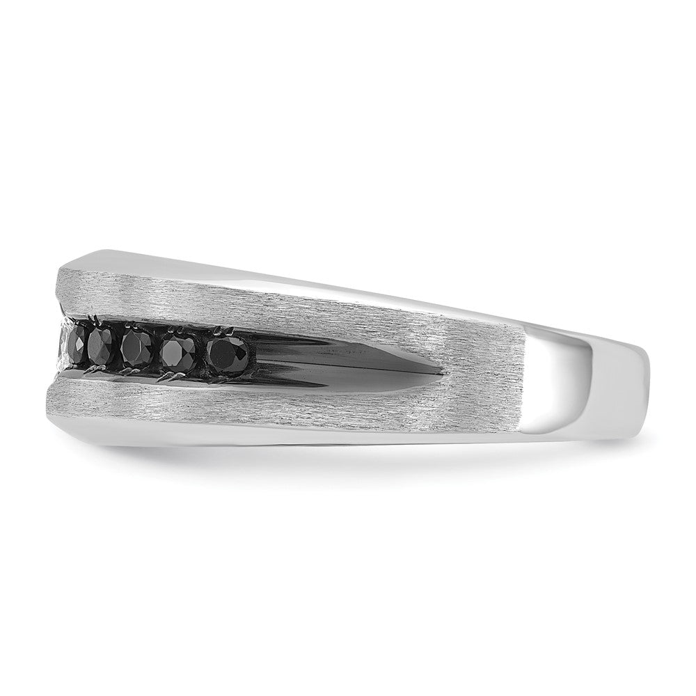 IB Goodman 14k White Gold with Black Rhodium Polished and Brushed Black and White Diamond Complete Mens Ring