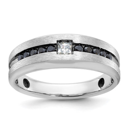 IB Goodman 14k White Gold with Black Rhodium Polished and Brushed Black and White Diamond Complete Mens Ring