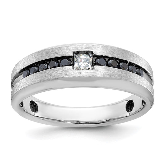 IB Goodman 14k White Gold with Black Rhodium Polished and Brushed Black and White Diamond Complete Mens Ring