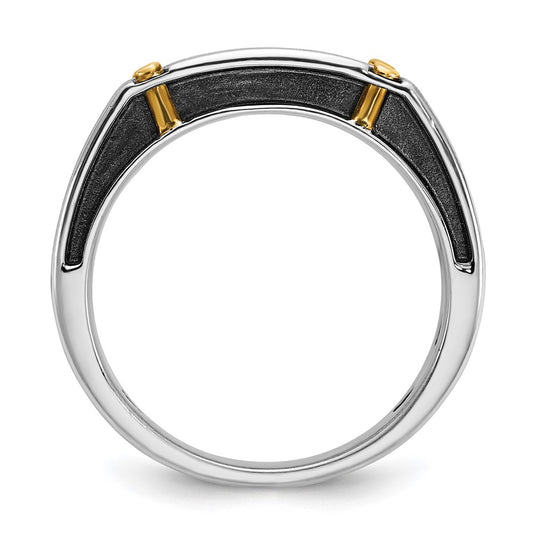 IBGoodman 14k Two-tone with Black Rhodium 1/2 carat Lab Grown Diamond VS/SI+ G+ Five Stone Complete Polished Satin and Grooved Men's Ring