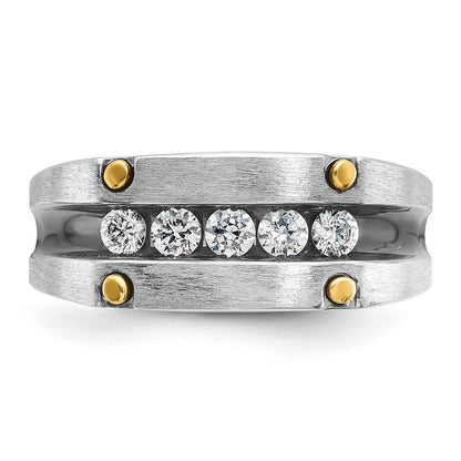 IBGoodman 14k Two-tone with Black Rhodium 1/2 carat Lab Grown Diamond VS/SI+ G+ Five Stone Complete Polished Satin and Grooved Men's Ring