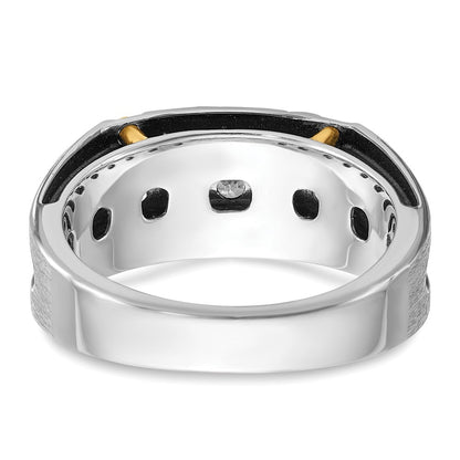 IBGoodman 14k Two-tone with Black Rhodium 1/2 carat Lab Grown Diamond VS/SI+ G+ Five Stone Complete Polished Satin and Grooved Men's Ring