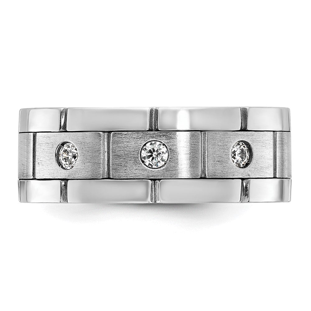 IBGoodman 14k White Gold Three Stone Polished Satin and Grooved Men's Ring Mounting
