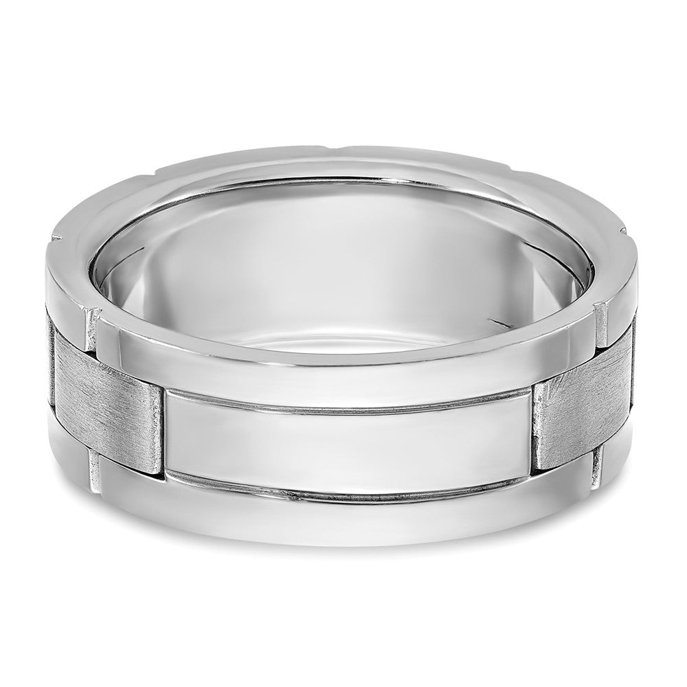 IBGoodman 14k White Gold Three Stone Polished Satin and Grooved Men's Ring Mounting