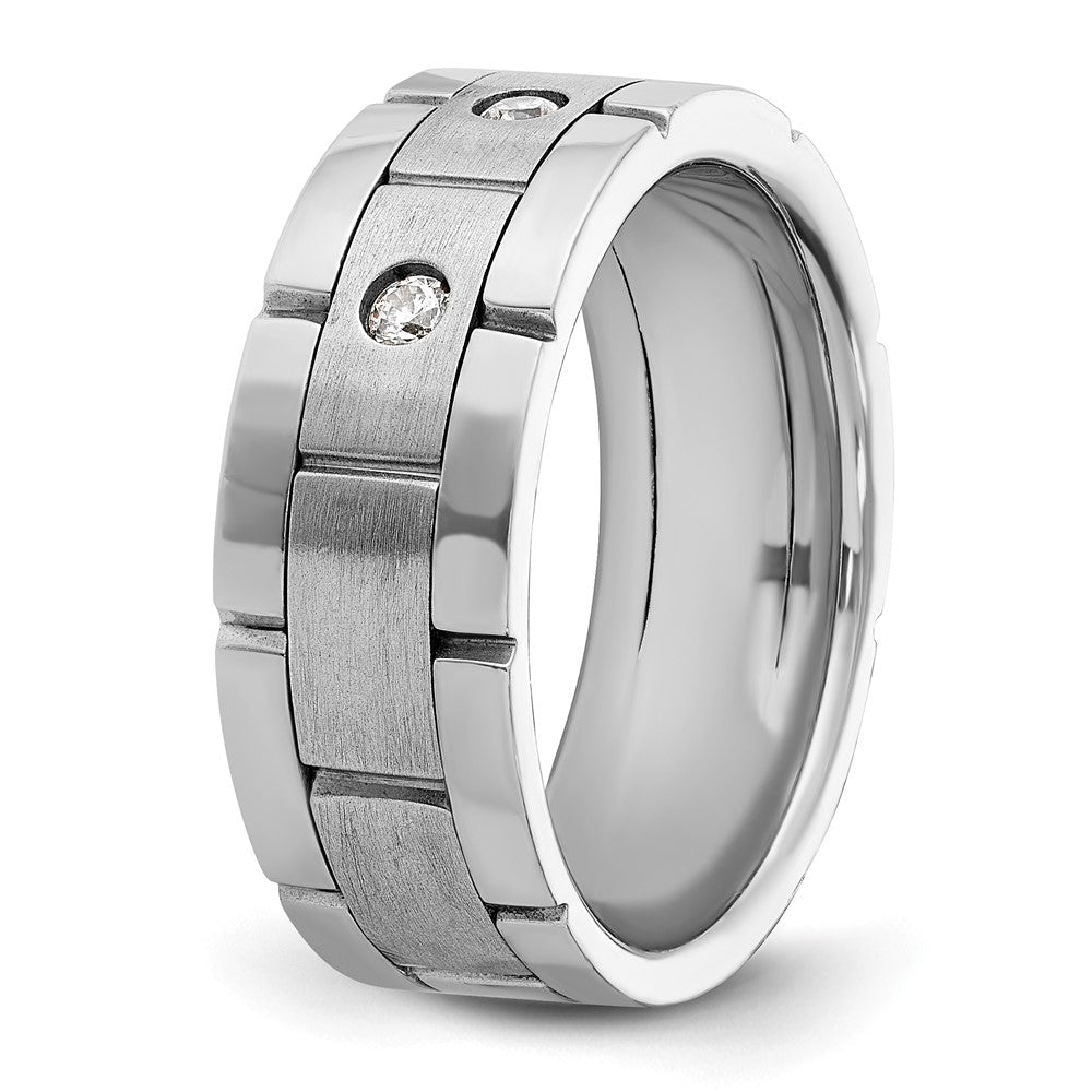 IBGoodman 14k White Gold Three Stone Polished Satin and Grooved Men's Ring Mounting