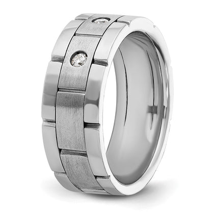 IBGoodman 14k White Gold Three Stone Polished Satin and Grooved Men's Ring Mounting
