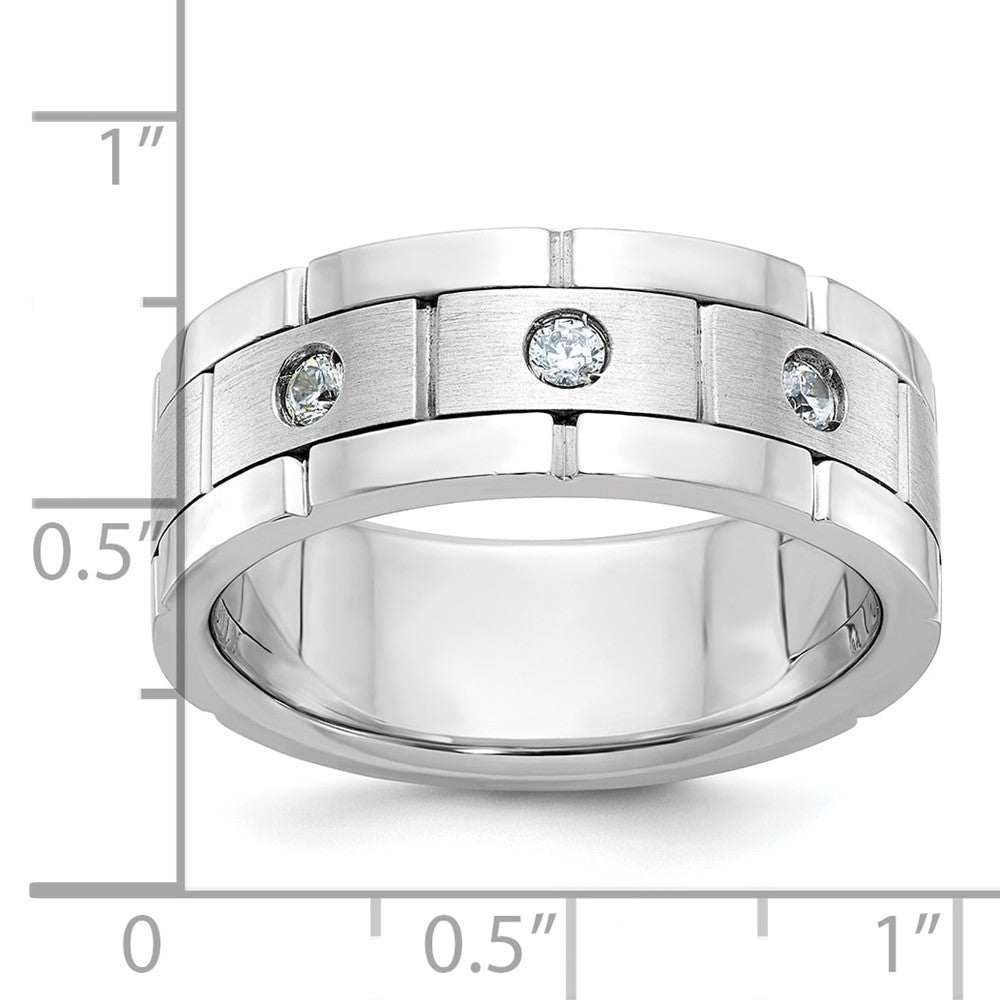 IBGoodman 14k White Gold Three Stone Polished Satin and Grooved Men's Ring Mounting