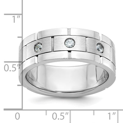 IBGoodman 14k White Gold Three Stone Polished Satin and Grooved Men's Ring Mounting