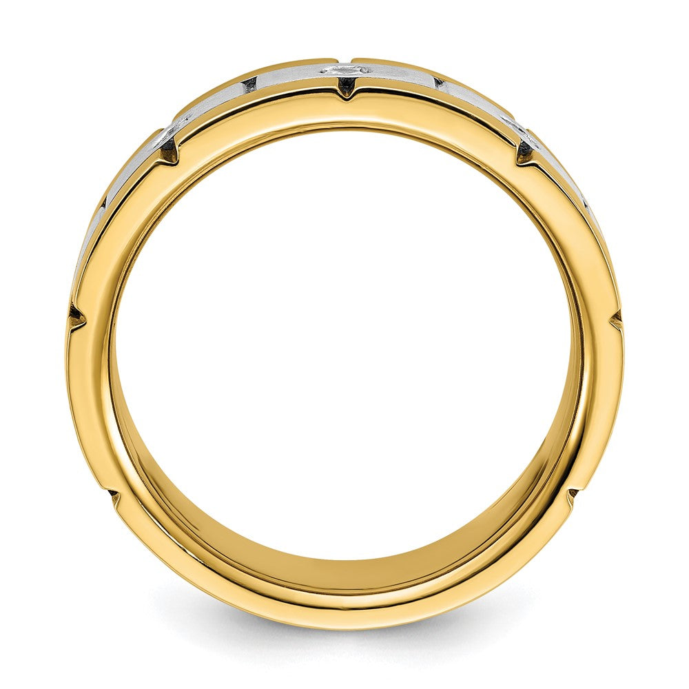 IBGoodman 14k Two-tone Men's Polished Satin and Grooved 3-Stone 1/6 Carat AA Quality Diamond Ring