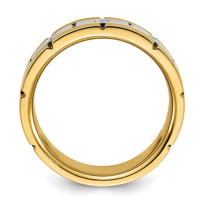 IBGoodman 14k Two-tone Men's Polished Satin and Grooved 3-Stone 1/6 Carat AA Quality Diamond Ring