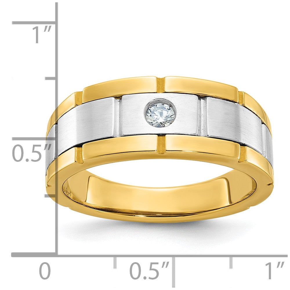 IBGoodman 10k Two-tone Men's Polished Satin and Grooved 1/10 Carat A Quality Diamond Ring