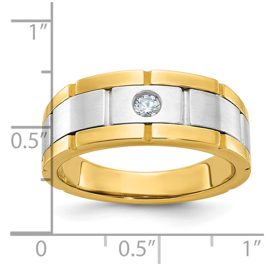 IBGoodman 10k Two-tone Men's Polished Satin and Grooved 1/10 Carat A Quality Diamond Ring