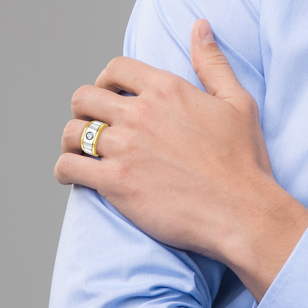 IBGoodman 10k Two-tone Men's Polished Satin and Grooved 1/2 Carat A Quality Diamond Ring