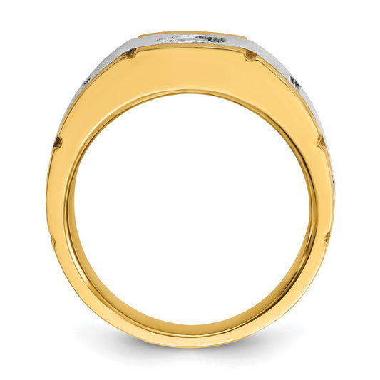 IBGoodman 10k Two-tone Men's Polished Satin and Grooved 1/2 Carat A Quality Diamond Ring