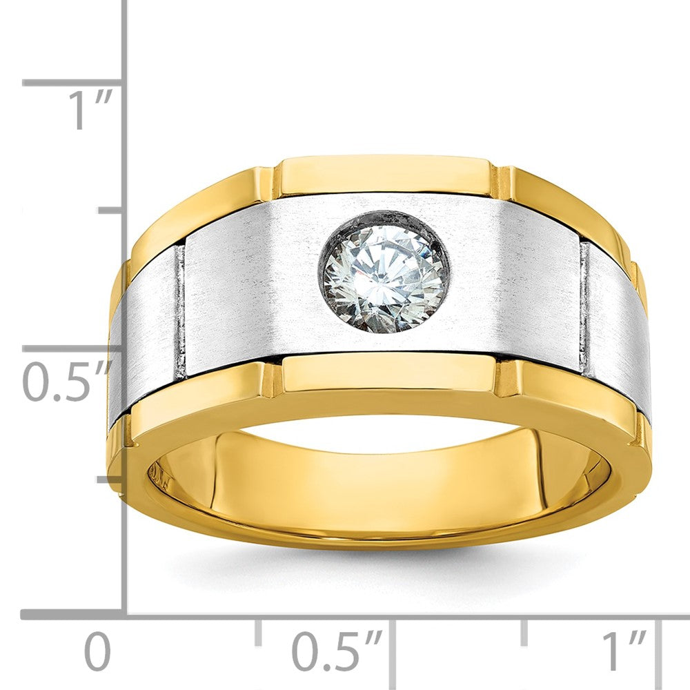 IBGoodman 10k Two-tone Men's Polished Satin and Grooved 1/2 Carat A Quality Diamond Ring