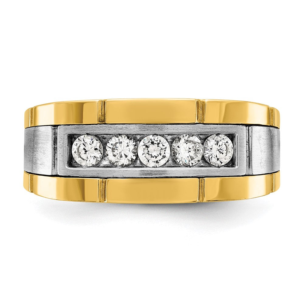 IBGoodman 14k Two-tone 1/2 carat Lab Grown Diamond VS/SI+ G+ Five Stone Complete Polished and Satin Men's Ring