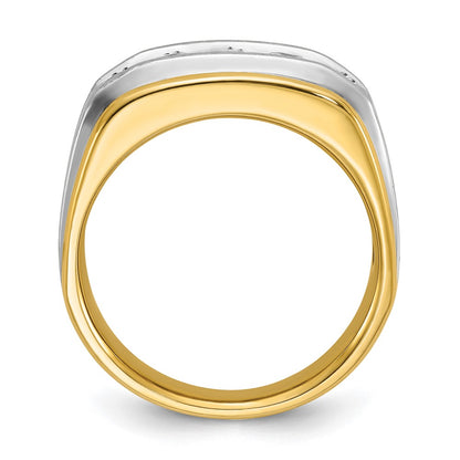 IBGoodman 10k Two-tone Men's Polished Satin and Grooved 5-Stone 1 Carat A Quality Diamond Ring