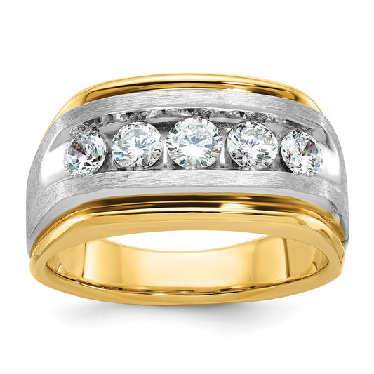 IBGoodman 14k Two-tone 1 carat Lab Grown Diamond VS/SI+ G+ Five Stone Complete Polished and Satin Men's Ring
