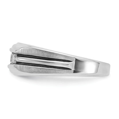 IB Goodman 10k White Gold Mens Polished/Satin/Grooved Holds 1-3.4mm/2-3.0mm/2-2.7mm Stones Ring Mounting