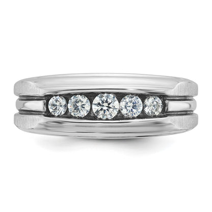 IB Goodman 10k White Gold Mens Polished/Satin/Grooved Holds 1-3.4mm/2-3.0mm/2-2.7mm Stones Ring Mounting