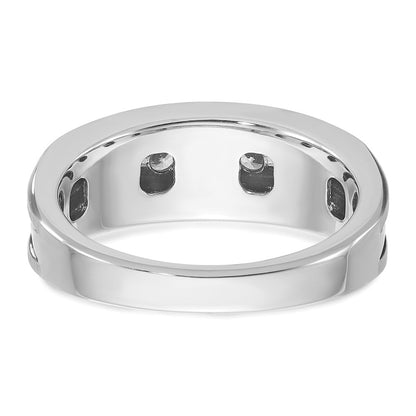 IB Goodman 10k White Gold Mens Polished/Satin/Grooved Holds 1-3.4mm/2-3.0mm/2-2.7mm Stones Ring Mounting