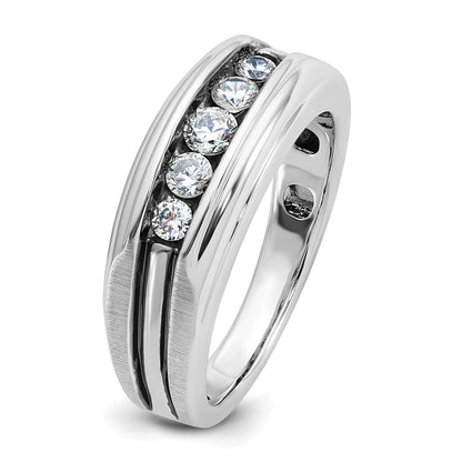 IB Goodman 10k White Gold Mens Polished/Satin/Grooved Holds 1-3.4mm/2-3.0mm/2-2.7mm Stones Ring Mounting