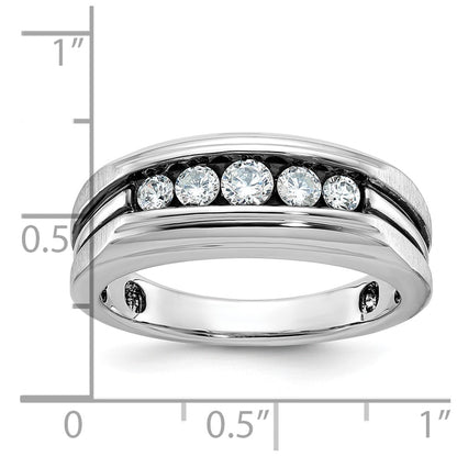 IB Goodman 10k White Gold Mens Polished/Satin/Grooved Holds 1-3.4mm/2-3.0mm/2-2.7mm Stones Ring Mounting