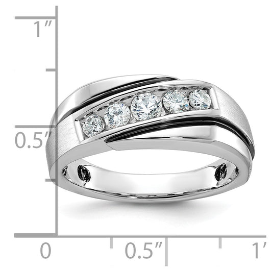 IB Goodman 10k White Gold Mens Polished/Satin/Grooved Holds 1-3.4mm/2-2.7mm/2-3.0mm Stones Ring Mounting