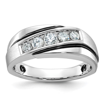 IB Goodman 10k White Gold Mens Polished/Satin/Grooved Holds 1-3.4mm/2-2.7mm/2-3.0mm Stones Ring Mounting