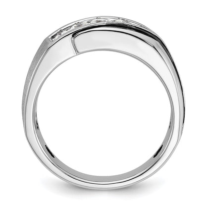 IB Goodman 14k White Gold with Black Rhodium Mens Polished Satin and Grooved 5-Stone 1/2 Carat AA Diamond Ring