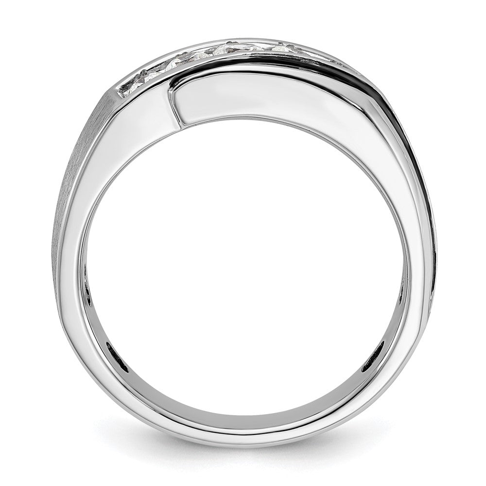 IB Goodman 14k White Gold Polished Satin and Grooved 5-Stone Mens Ring Mounting