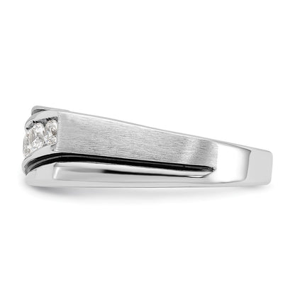 IB Goodman 14k White Gold with Black Rhodium Mens Polished Satin and Grooved 5-Stone 1/2 Carat AA Diamond Ring