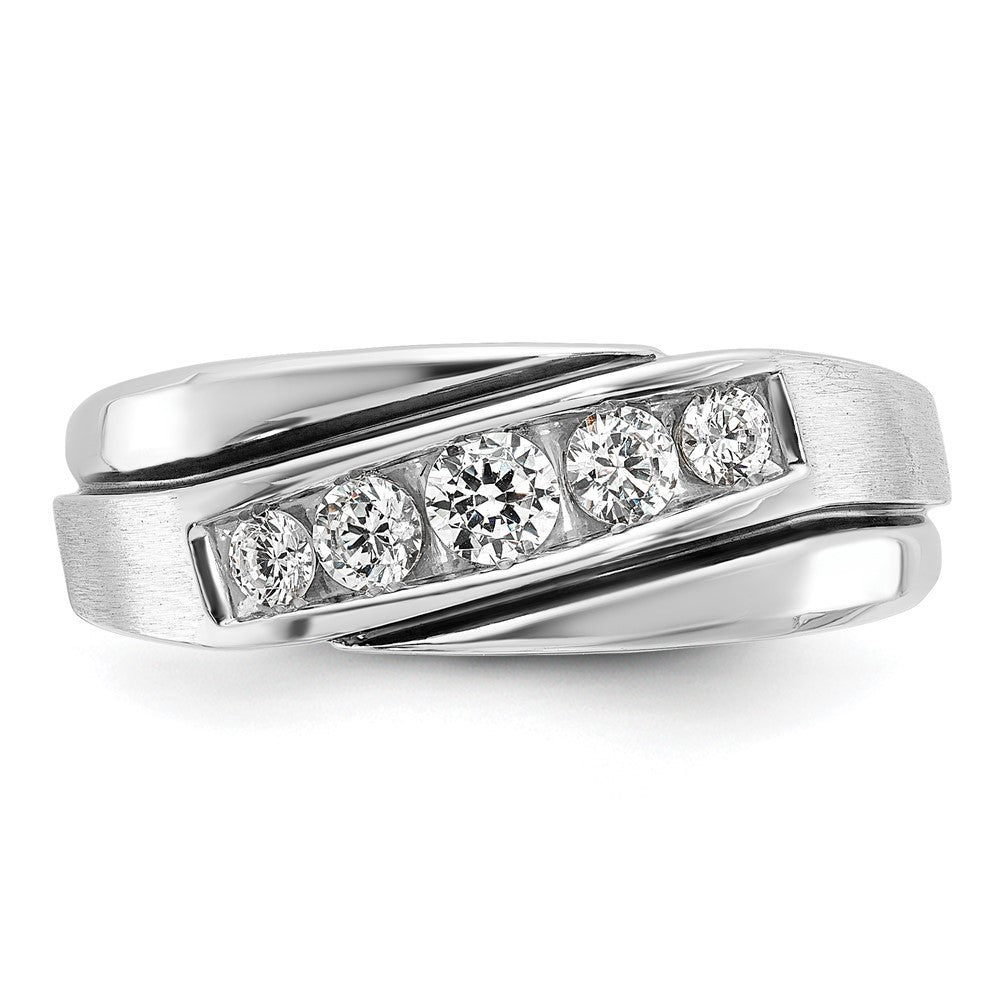 IB Goodman 14k White Gold Polished Satin and Grooved 5-Stone Mens Ring Mounting