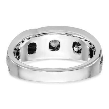 IB Goodman 14k White Gold with Black Rhodium Mens Polished Satin and Grooved 5-Stone 1/2 Carat AA Diamond Ring