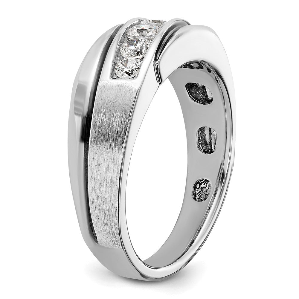 IB Goodman 14k White Gold with Black Rhodium Mens Polished Satin and Grooved 5-Stone 1/2 Carat AA Diamond Ring