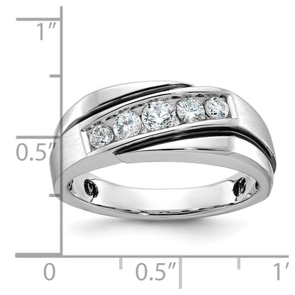 IB Goodman 14k White Gold with Black Rhodium Mens Polished Satin and Grooved 5-Stone 1/2 Carat AA Diamond Ring