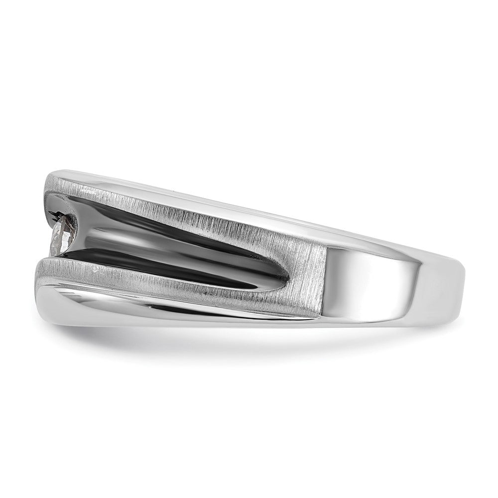 IBGoodman 14k White Gold with Black Rhodium 1/5 carat Lab Grown Diamond VS/SI+ G+ Complete Polished Satin and Grooved Men's Ring