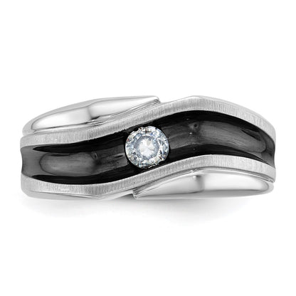 IBGoodman 14k White Gold with Black Rhodium 1/5 carat Lab Grown Diamond VS/SI+ G+ Complete Polished Satin and Grooved Men's Ring