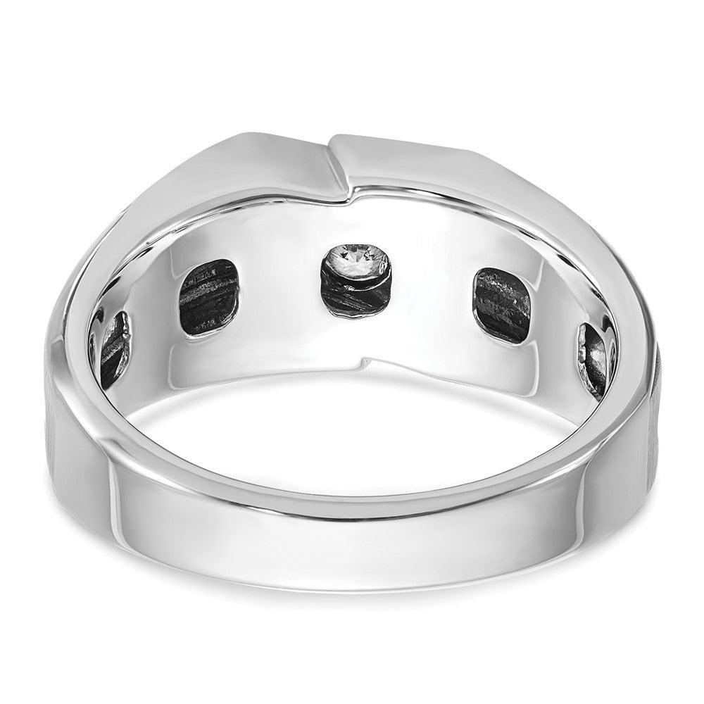 IBGoodman 14k White Gold with Black Rhodium 1/5 carat Lab Grown Diamond VS/SI+ G+ Complete Polished Satin and Grooved Men's Ring