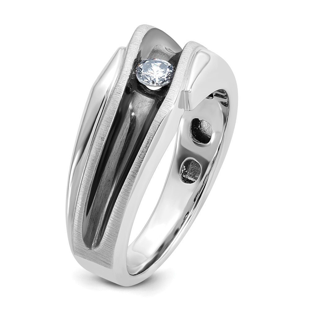 IBGoodman 14k White Gold with Black Rhodium 1/5 carat Lab Grown Diamond VS/SI+ G+ Complete Polished Satin and Grooved Men's Ring