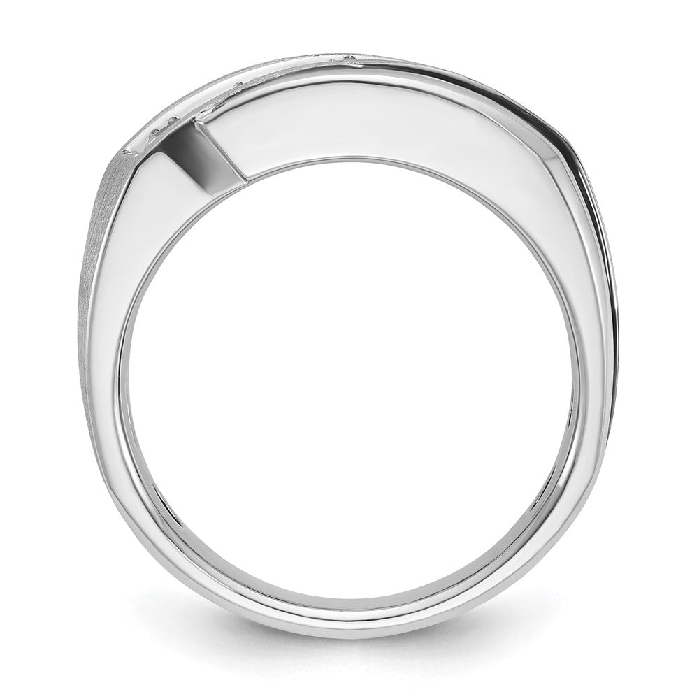 IBGoodman 10k White Gold with Black Rhodium Men's Polished Satin and Grooved 1 Carat A Quality Diamond Ring