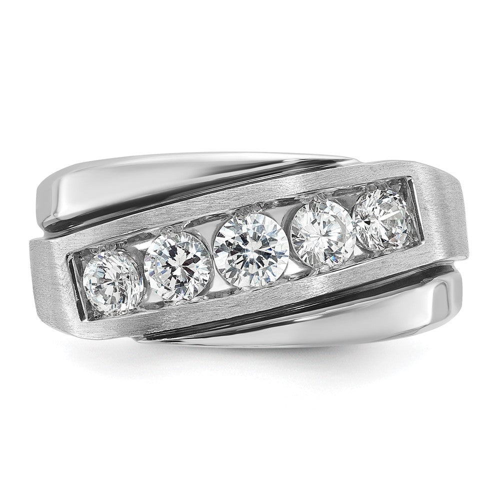 IB Goodman 10k White Gold Mens Polished/Satin/Grooved Holds 1-4.0mm/2-3.7mm/2-3.6mm Stones Ring Mounting