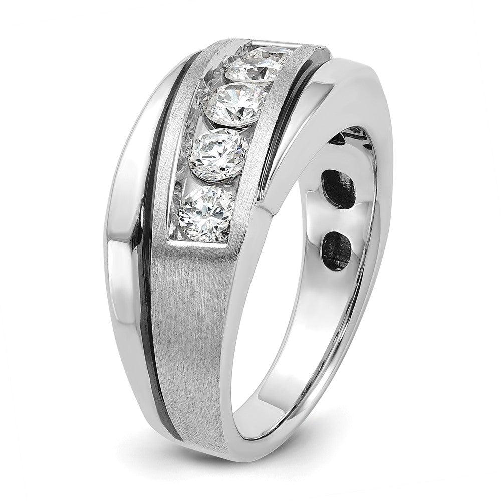 IB Goodman 10k White Gold Mens Polished/Satin/Grooved Holds 1-4.0mm/2-3.7mm/2-3.6mm Stones Ring Mounting