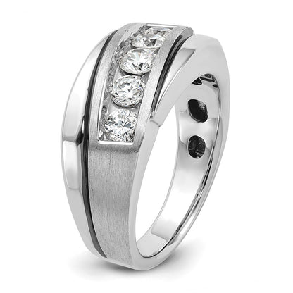IB Goodman 10k White Gold Mens Polished/Satin/Grooved Holds 1-4.0mm/2-3.7mm/2-3.6mm Stones Ring Mounting