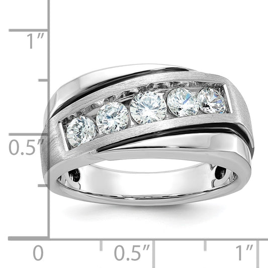 IB Goodman 10k White Gold Mens Polished/Satin/Grooved Holds 1-4.0mm/2-3.7mm/2-3.6mm Stones Ring Mounting