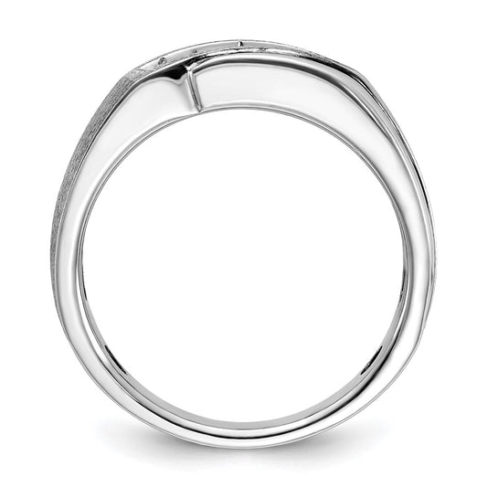 IB Goodman 14k White Gold Polished Satin and Grooved 5-Stone Mens Ring Mounting