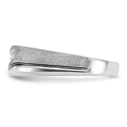 IBGoodman 14k White Gold with Black Rhodium 1/4 carat Lab Grown Diamond VS/SI+ G+ Complete Polished Satin and Grooved Men's Ring