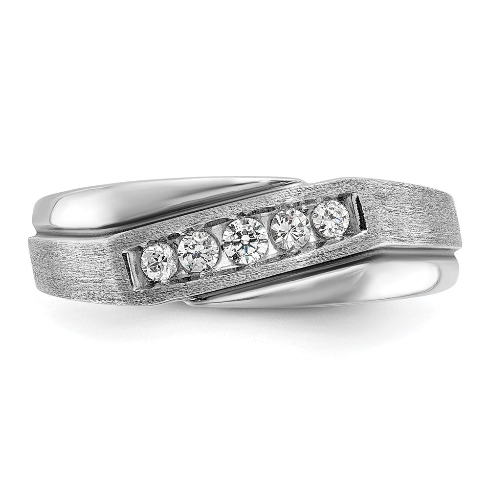 IB Goodman 14k White Gold Polished Satin and Grooved 5-Stone Mens Ring Mounting